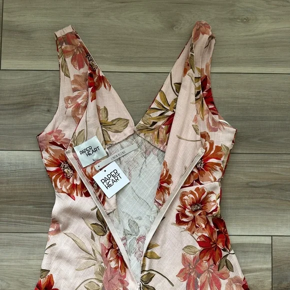 Paper Heart Floral Maxi Dress Linen Rayon Blend Womens L Boho V Neck NWT - Picture 7 of 16